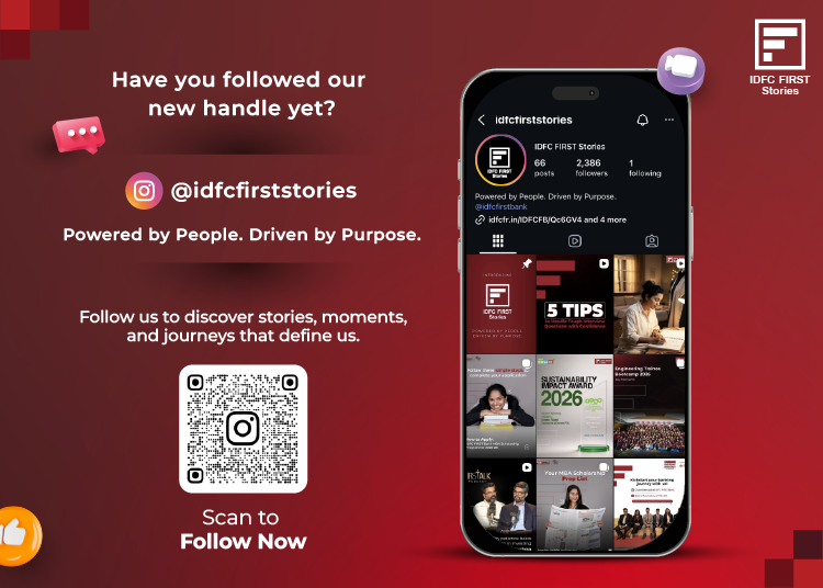 IDFC FIRST Stories Instagram page showcasing employee stories, CSR initiatives, workplace culture, and customer experiences at IDFC FIRST Bank.